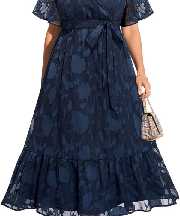 Pinup Fashion Plus Size Dresses for Wedding Guest - 2025 Cocktail Semi Formal Summer Wrap V Neck Maxi Dress