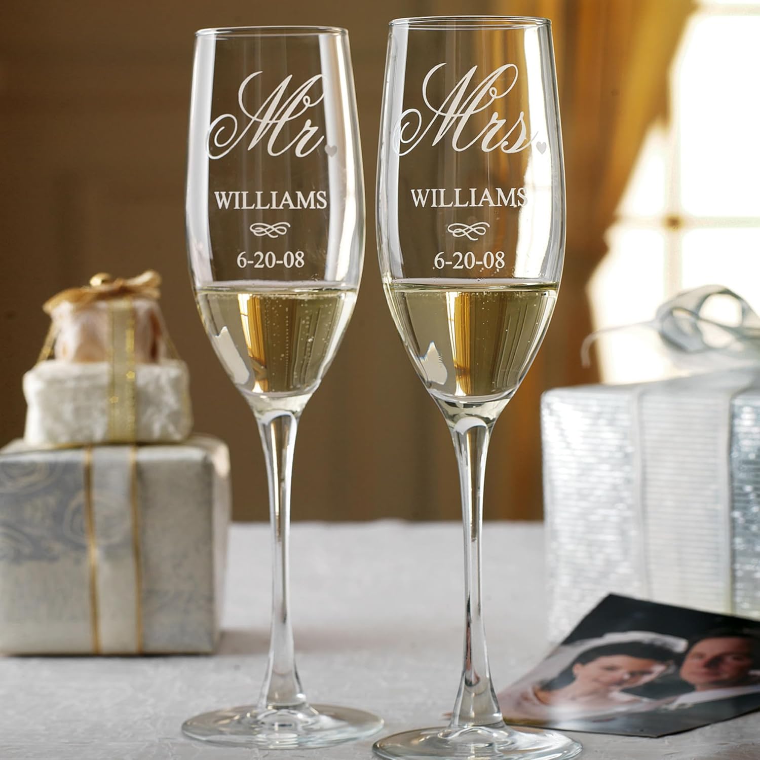 Let’s Make Memories Personalized Champagne Flutes – for Weddings or Anniversaries – Set of 2 – Mr. & Mrs. Design – Holds 8 oz