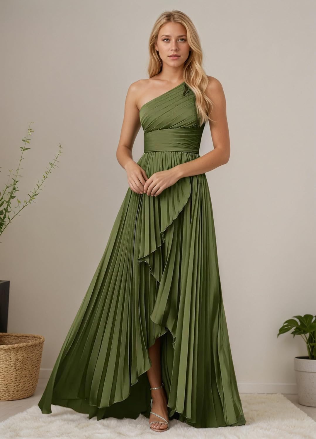 One Shoulder Bridesmaid Dresses for Women 2025 Long Satin High-Low Formal Wedding Guest Evening Dress