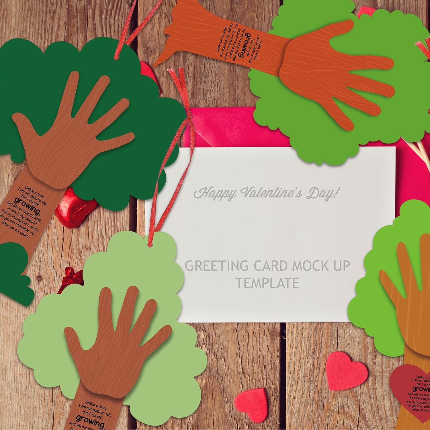 Menkxi 30 Set Valentine Tree Thumbprint Sign Craft Kit, DIY Poem Sign Craft for Art Project, Family Activity, Valentines Day Decoration, 6 Styles