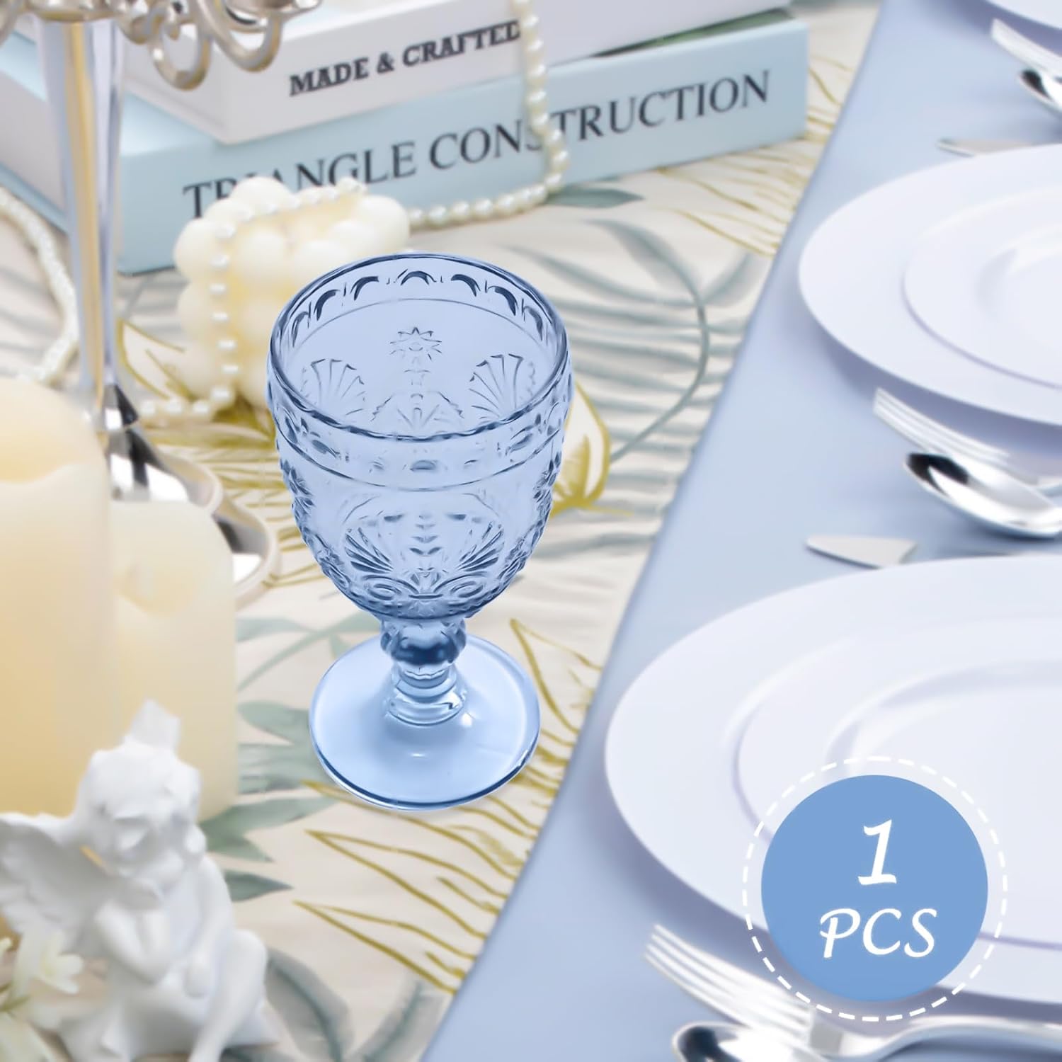 1 Pcs Blue Wine Glasses,Goblet Glasses,Vintage Glassware,Made of Sturdy and Durable Glass Can be Used for Weddings, Everyday Fun Parties and More!