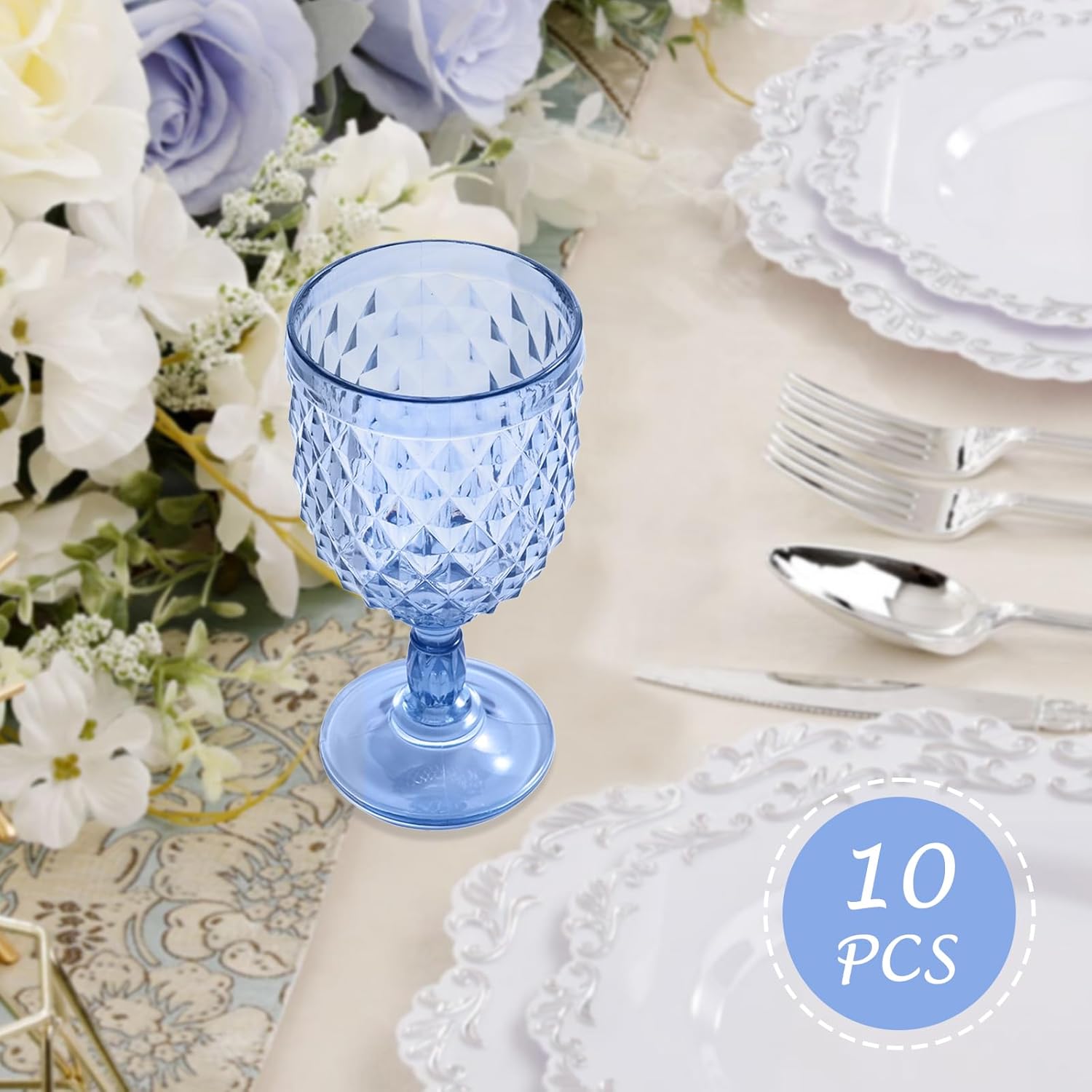 10 Pcs Blue Plastic Wine Glasses,Plastic Goblets for Parties, Sturdy and Durable Wine Glasses Can be Used for Weddings, Everyday Fun Parties and More!