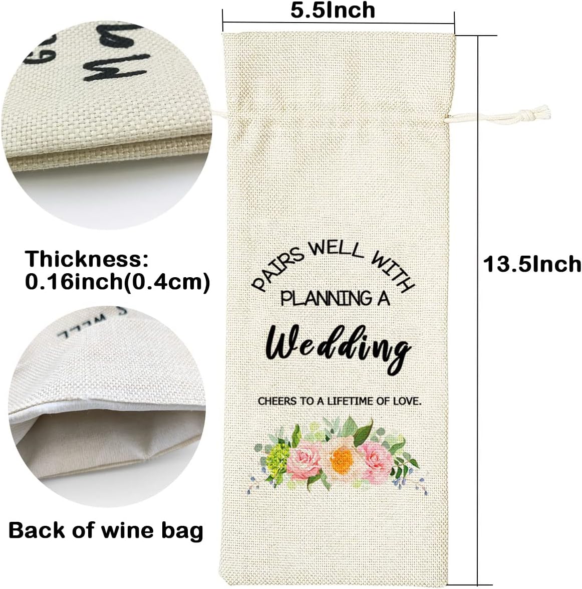 Wedding Wine Bag, Gift for Wedding Planning, Wedding Officiant, Wedding Host, Bride and Groom Wine Gift, Linen Wine Gift Bag