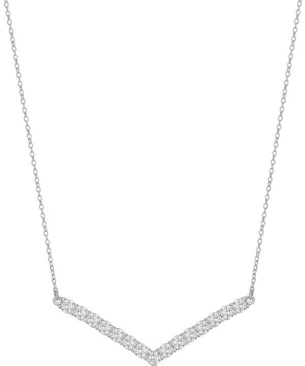 MORGAN & PAIGE .925 Sterling Silver Rhodium Plated Chevron V Bar Design Pendant Sterling Silver Necklace for Women - Cubic Zirconia Dainty Necklace for Women, Jewelry for Her 18"