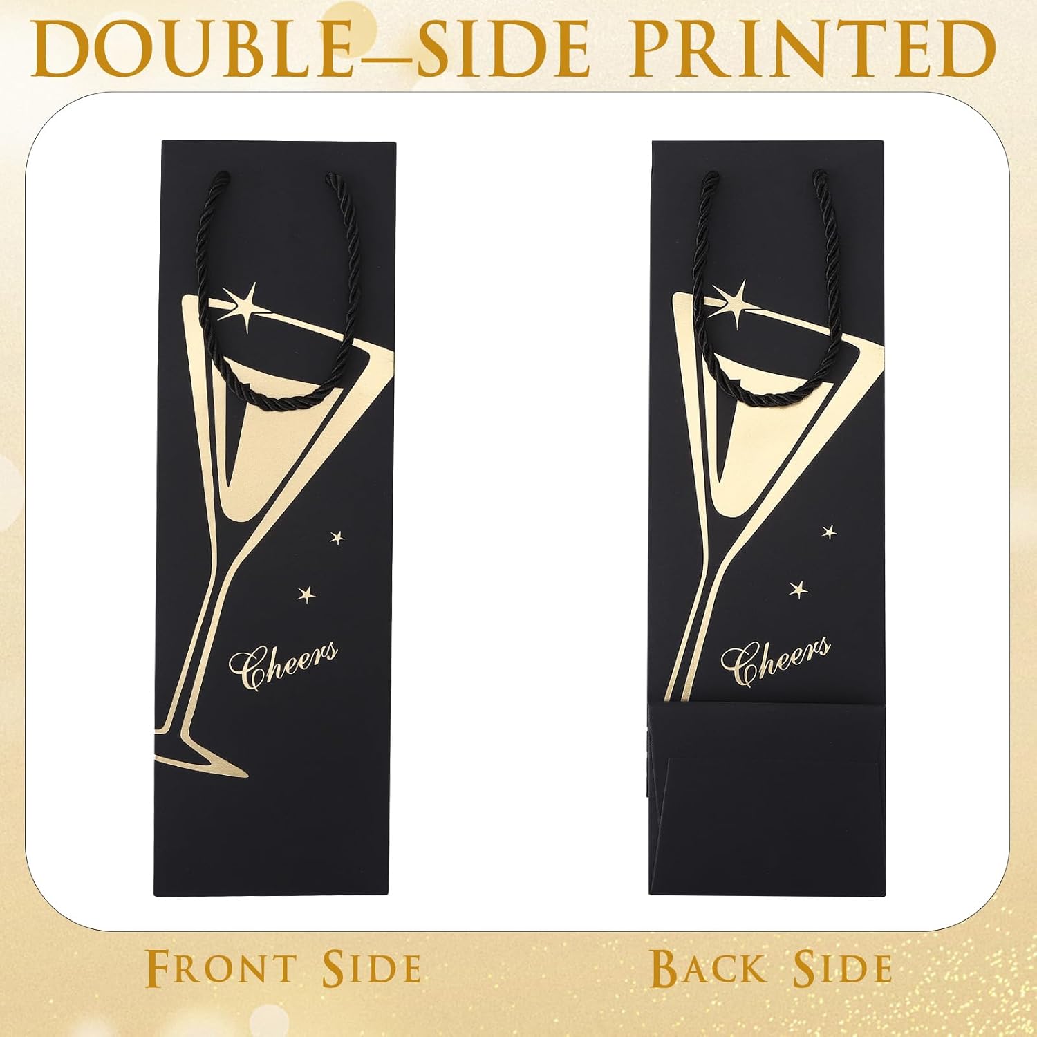 Ovveroche 20 Pack Wine Gift Bags with Handles, Reusable Wine Bottle Gift Bags for Liquor Champagne, Metallic Foil Designs for Christmas Thanksgiving Halloween Holiday Birthday Party