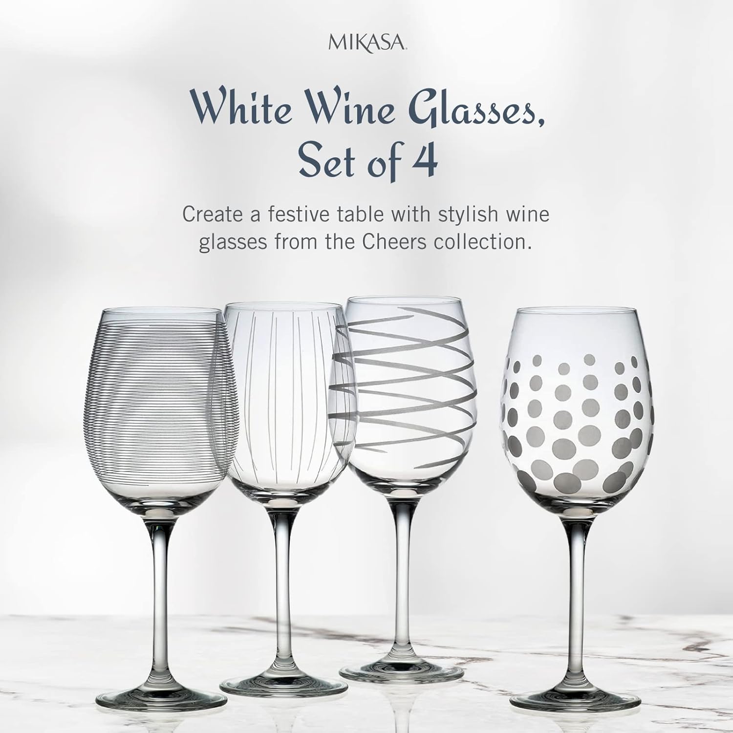 Mikasa Cheers White Wine Glasses Set of 4, 16-Ounce Elegant Glassware, Durable and Dishwasher Safe, Perfect for Everyday or Entertaining