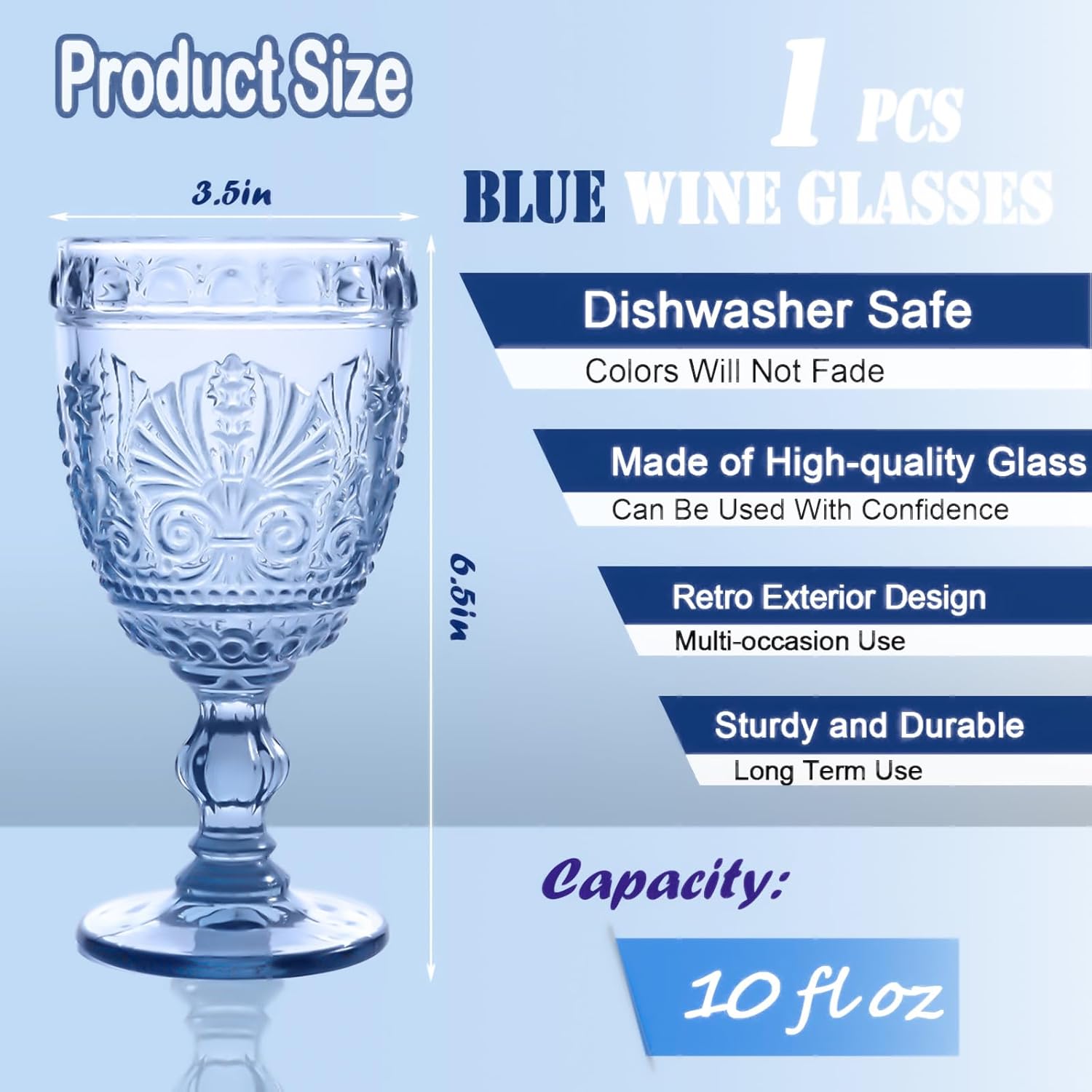 1 Pcs Blue Wine Glasses,Goblet Glasses,Vintage Glassware,Made of Sturdy and Durable Glass Can be Used for Weddings, Everyday Fun Parties and More!
