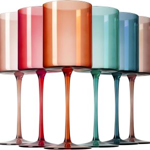 Chouggo Colored Square Wine Glasses Set of 6, Hand Blown Long Stem Premium Crystal White Red Wine Glass, Great Gifts for Wife & Mom, Wedding, Anniversary, Christmas, Birthday