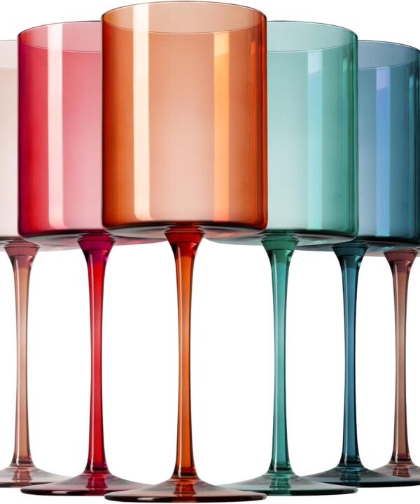 Chouggo Colored Square Wine Glasses Set of 6, Hand Blown Long Stem Premium Crystal White Red Wine Glass, Great Gifts for Wife & Mom, Wedding, Anniversary, Christmas, Birthday