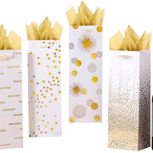 SHIPKEY 12 Pack of Wine Gift Bag with Gold Tissue Paper, Bags Bulk for Wine Bottles, 13.7 Bottle Bags for Thanksgiving, Halloween, Easter Day, Graduations, Weddings, Christmas, and Mother's Day