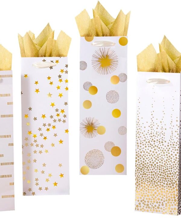 SHIPKEY 12 Pack of Wine Gift Bag with Gold Tissue Paper, Bags Bulk for Wine Bottles, 13.7 Bottle Bags for Thanksgiving, Halloween, Easter Day, Graduations, Weddings, Christmas, and Mother's Day