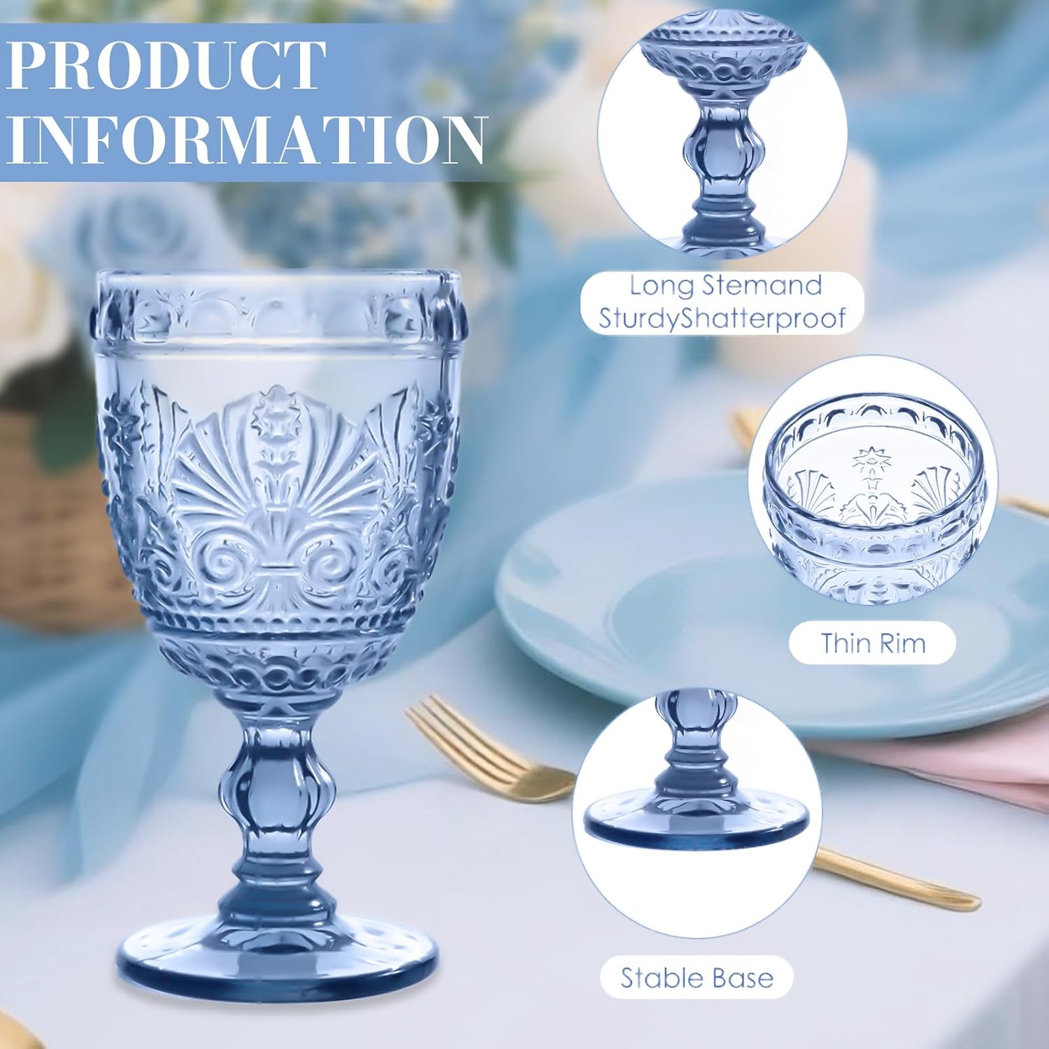 1 Pcs Blue Wine Glasses,Goblet Glasses,Vintage Glassware,Made of Sturdy and Durable Glass Can be Used for Weddings, Everyday Fun Parties and More!