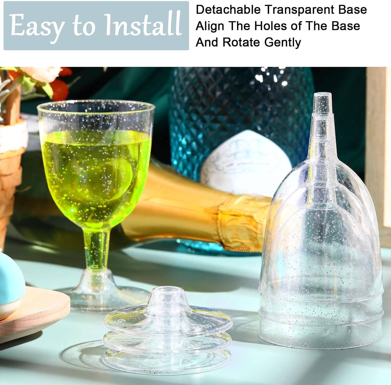 50 Pack Disposable Plastic Wine Glasses 5.7 oz Clear Plastic Wine Glasses for Parties Clear Goblets Cocktail Cups with Stem for Weddings Birthday Picnics Parties