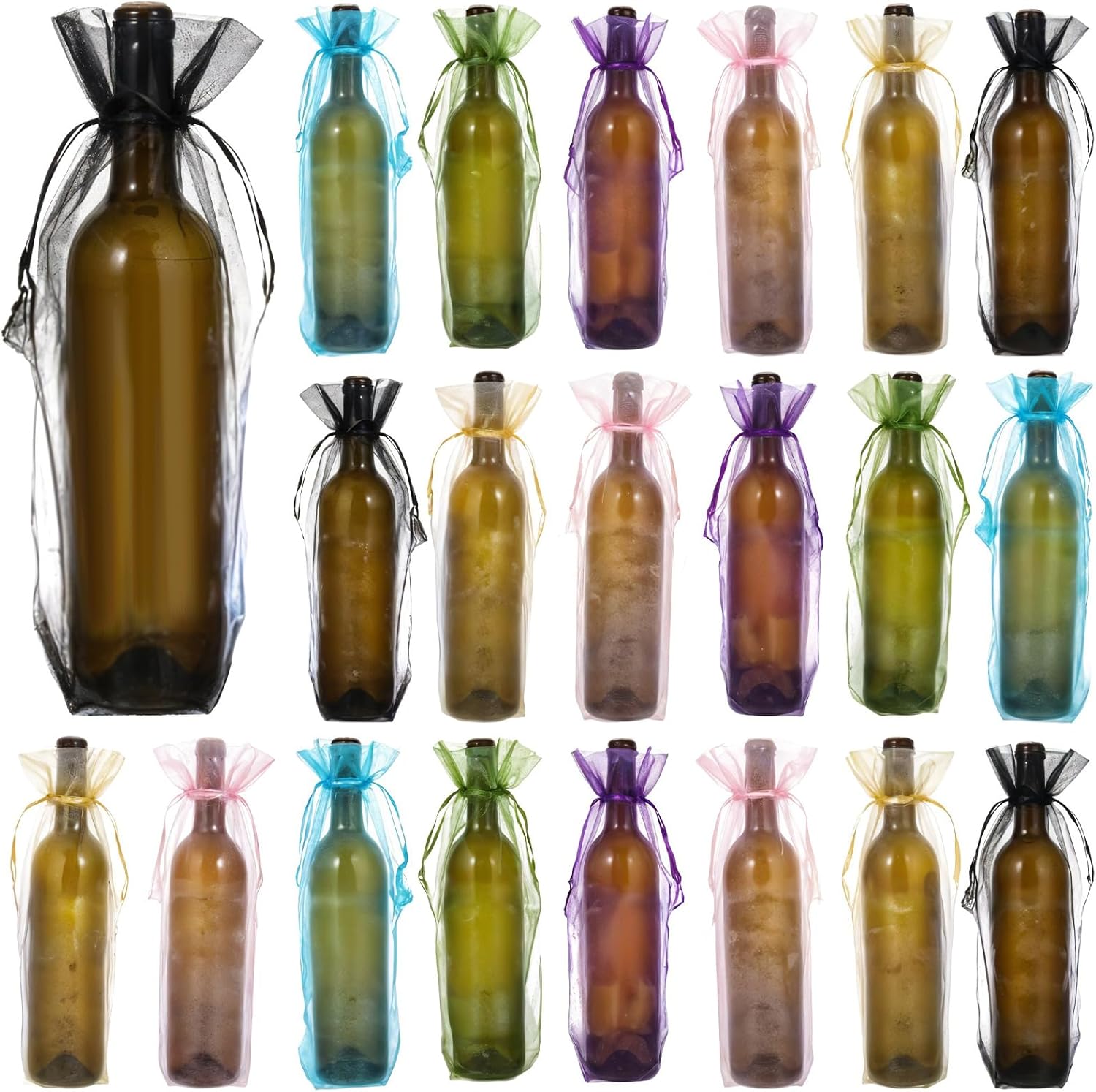 cobee 70 Pcs Organza Wine Bags, Sheer Mesh Wine Gift Pouches 14.6 x 5.5 inches Bottle Covers Drawstring Gift Wrap Bags Dresses for Wedding Tasting Party Favors Samples Display Decoration Christmas
