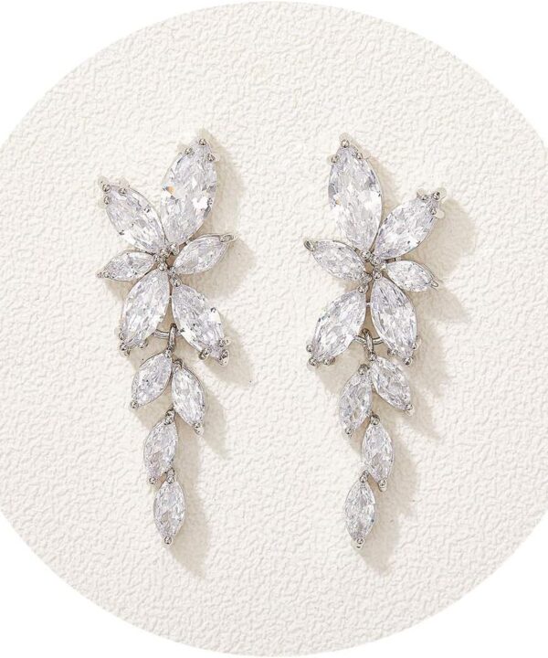 SWEETV Marquise Cubic Zirconia Bridal Earrings, Elegant Wedding Earrings for Brides Bridesmaids, Crystal Formal Drop Earrings for Women Jewelry Gifts