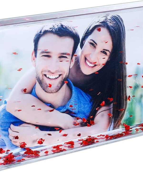 RDH Glitter Heart Picture Frames Gift Acrylic Snow Globe Fathers Picture Frame Photo Frame Friends Family Gifts (4x6 Heart)