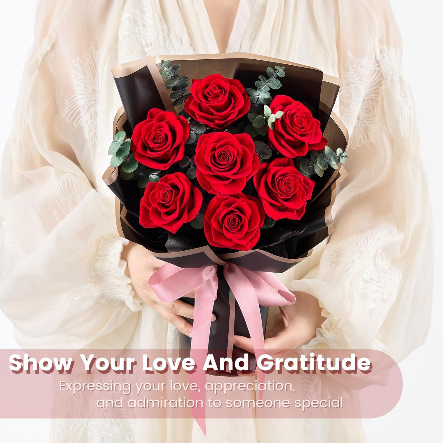 Flower Bouquet Flowers for Delivery Prime 7-Piece Preserved Roses Bouquet Gift for Women Mother Wife Mother Day Wedding Anniversary Birthday (Red Roses)