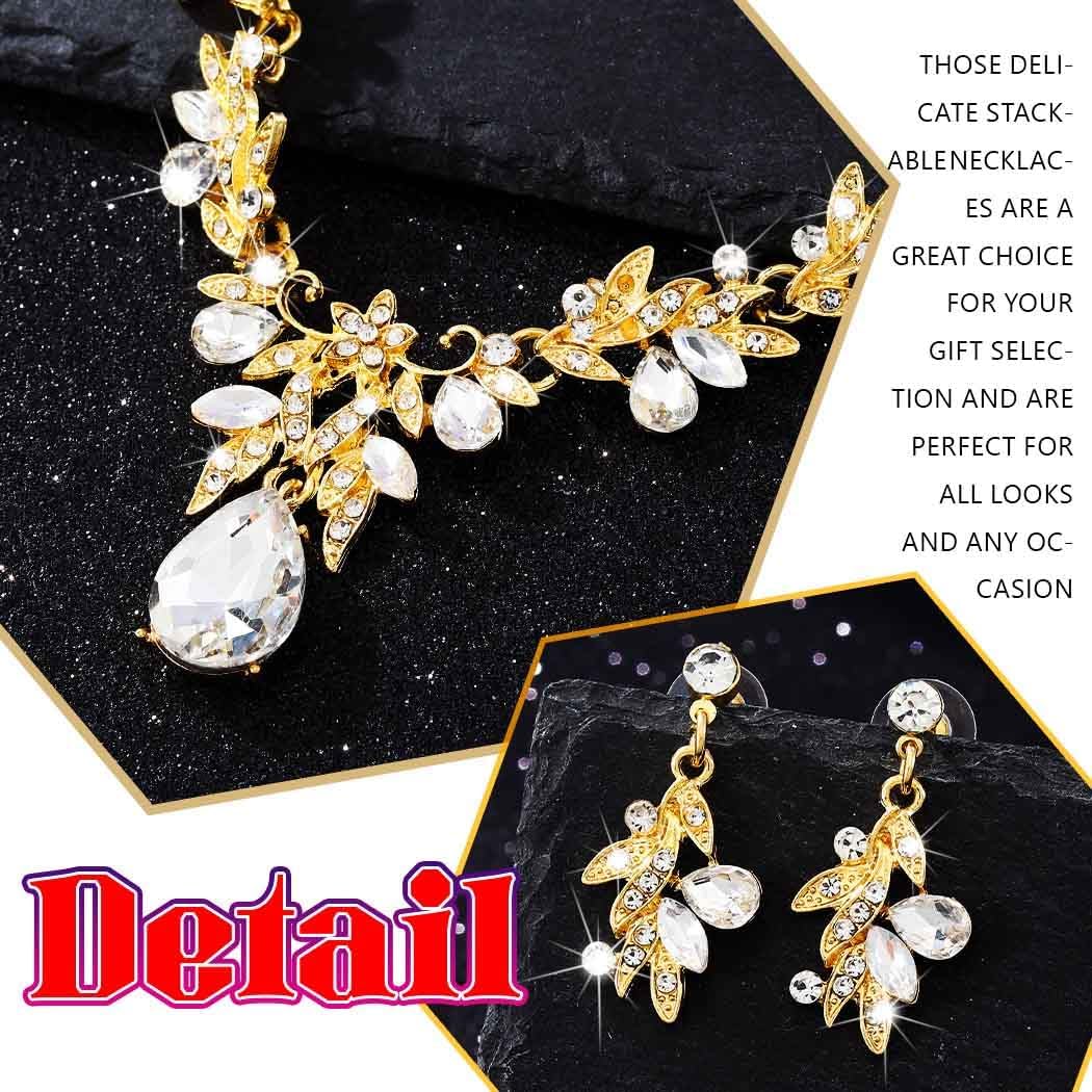 Sixexey Bridal Wedding Jewelry Set Gold Crystal Rhinestone Neck Jewelry Prom Costume Jewelry Necklace for Women
