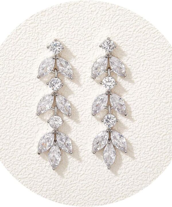 SWEETV Cubic Zirconia Wedding Earrings for Brides Bridesmaids, Elegant Marquise Bridal Dangling Earrings, Crystal Drop earrings for Women Jewelry Gifts