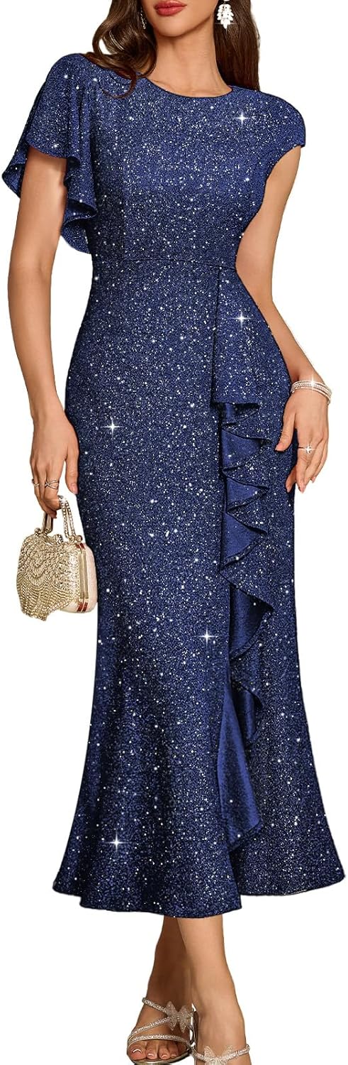 DRESSTELLS Sequin Formal Party Dress for Women Wedding Guest Sparkly Holiday Prom Evening Dresses