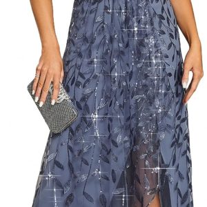 Ever-Pretty Women's Shimmery Formal Dress V Neck Sequins A-Line Side Slit Elegant Long Evening Dresses 02083