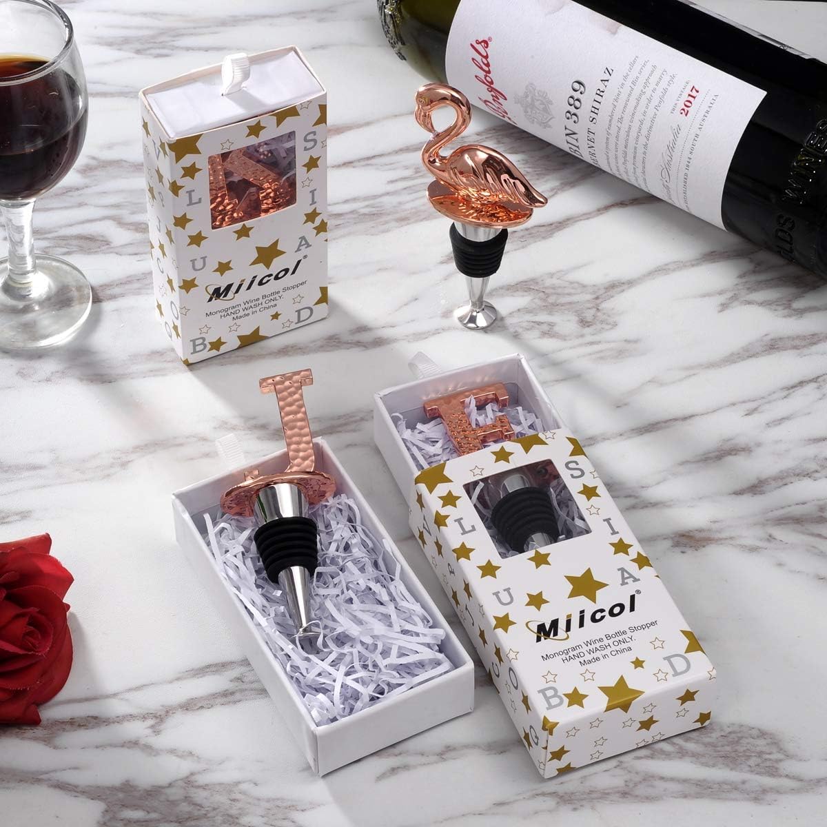 Miicol Wine Stopper, Prosecco Topper, Personalised Champagne Stopper, Rose Gold Wine Bottle Accessories, Wine Lovers Gift, Monogram Gift, Letter J