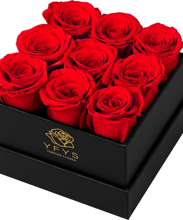 Forever Flowers for Delivery Prime - 9pcs Preserved Fresh Roses, Genuine Roses That Last for Years, for Birthday Gifts for Women, Valentines Day, and Mother's Day (Red)