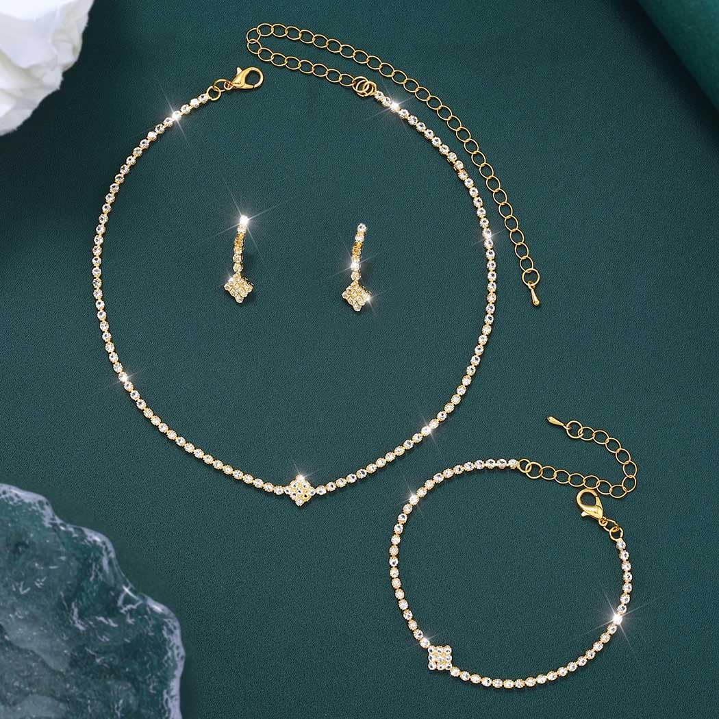 Aukmla Rhinestones Bridal Wedding Jewelry Sets Sparkly Necklace Earrings Bracelet Set Prom Formal Jewelry for Brides and Women