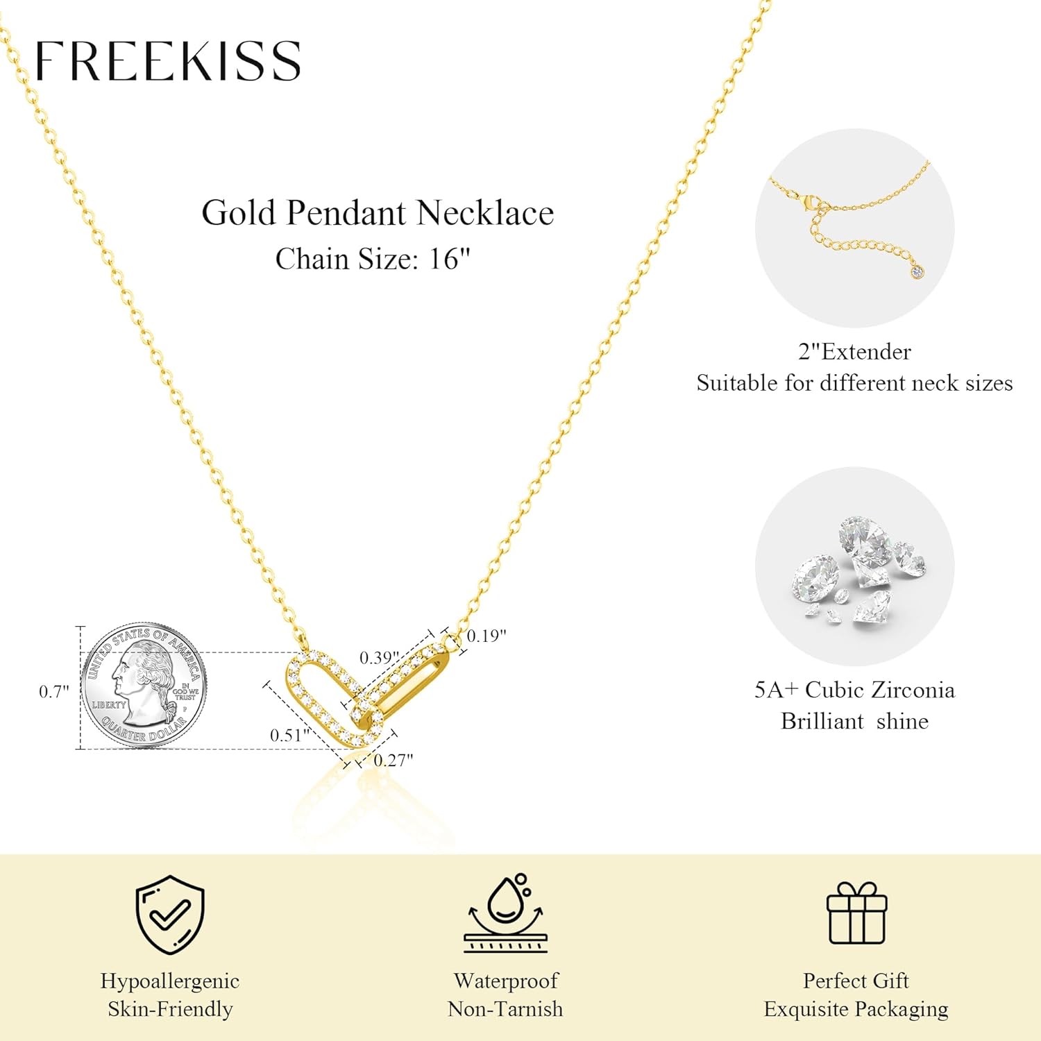 Freekiss Gold Pendant Necklace for Women, Dainty Diamond Necklaces for Women Simple 14K Gold Plated Paperclip Choker Necklaces Cute Minimalist Open Oval Necklaces Gold Jewelry for Women Gifts