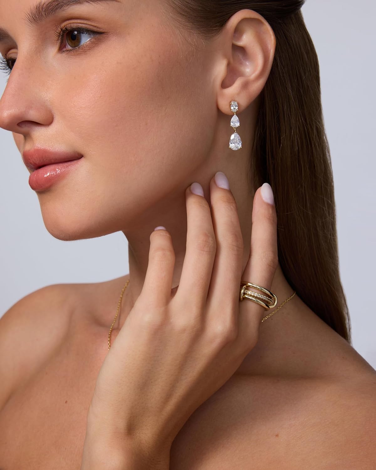 PAVOI 14K Gold Plated Cubic Zirconia Dangle Earrings for Women – Crystal Long Linear Bridal Drop Earrings – Cluster CZ Pearl Simulated Diamond Drop Dangle Wedding Jewelry for Brides & Bridesmaid