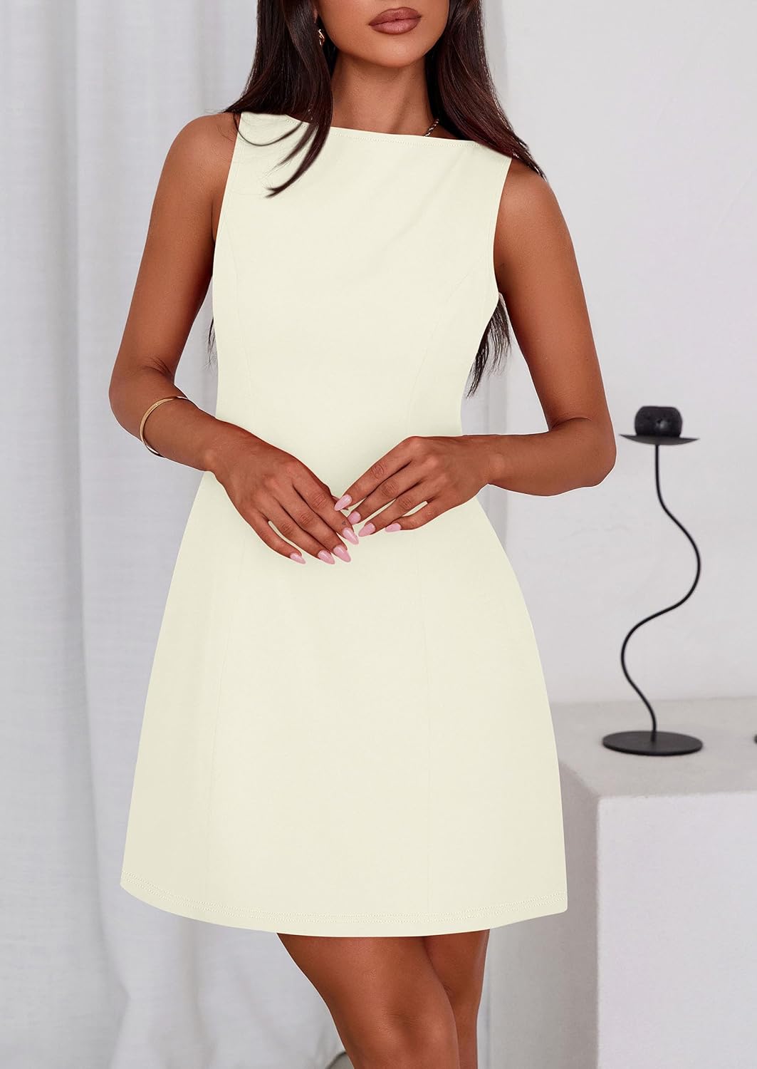 PRETTYGARDEN Womens Formal Short Dresses 2025 Summer Sleeveless Boat Neck A Line Elegant Mini Cocktail Party Dress