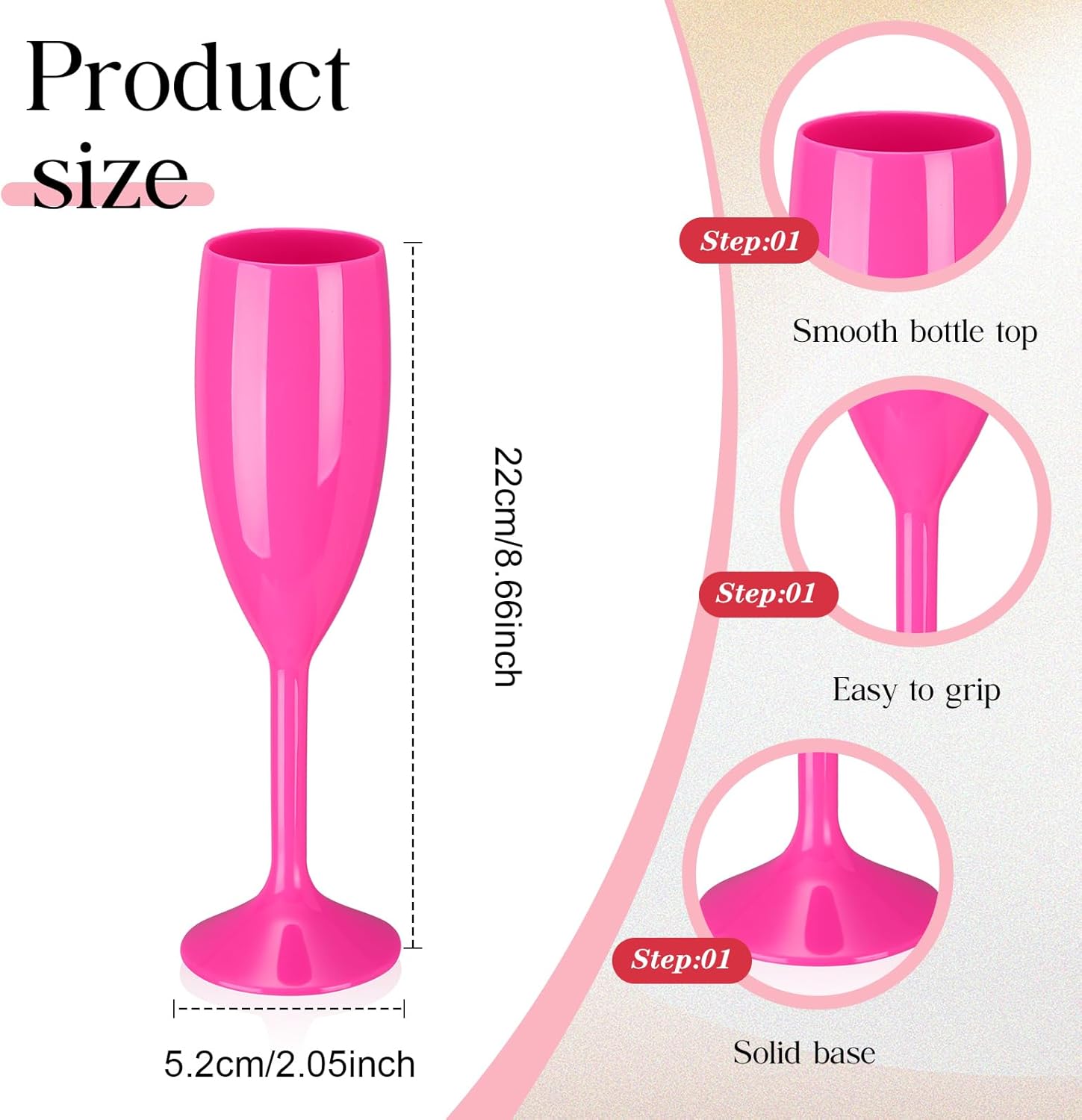 Maxcheck 24 Pcs Champagne Flutes Bulk Acrylic Toasting Drinking Flute Goblet Champagne Cups, 6 oz Plastic Wine Glasses for Wedding Bachelorette Bridal Shower Anniversary Birthday Party (Hot Pink)
