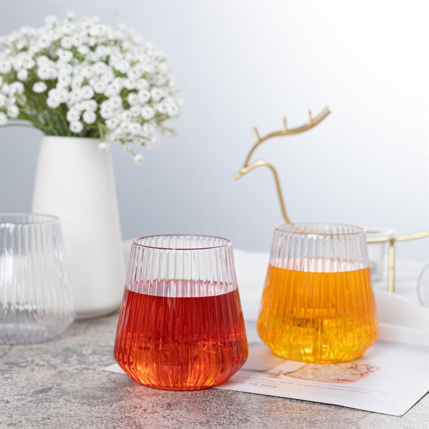 N9R 24 Count plastic wine glasses disposable 12oz – Elegant Origami Ripple Design, Shatterproof & Disposable for Whiskey, Cocktail, Champagne, Parties, Weddings, Events