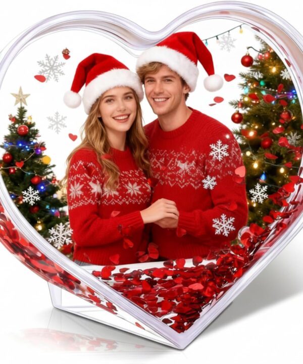 Glitter Picture Frame 3.74 x 3.54 Inch Heart Shaped Acrylic Liquid Christmas Custom Snow Globe Photo Gifts for Family Friends Couples