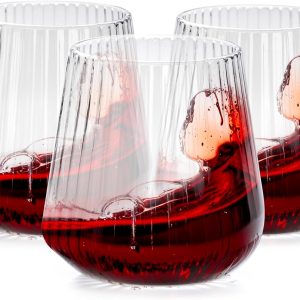 Ciaell 30 Pack Plastic Ribbed Wine Glasses - 14 OZ Thicker Origami Stemless Disposable Wine Champagne Whiskey Unbreakable Clear Cocktail Glass, Reusable Wine Cups for Home Party Wedding Bar
