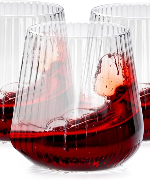 Ciaell 30 Pack Plastic Ribbed Wine Glasses - 14 OZ Thicker Origami Stemless Disposable Wine Champagne Whiskey Unbreakable Clear Cocktail Glass, Reusable Wine Cups for Home Party Wedding Bar