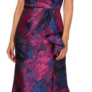 Adrianna Papell Womens One Shoulder Jacquard Gown