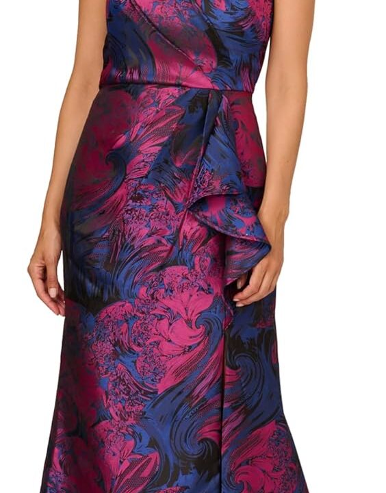 Adrianna Papell Womens One Shoulder Jacquard Gown