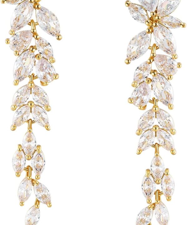 SWEETV Marquise Cubic Zirconia Wedding Earrings for Women Brides, Crystal Chandelier Bridal Drop Earrings for Prom Pageant