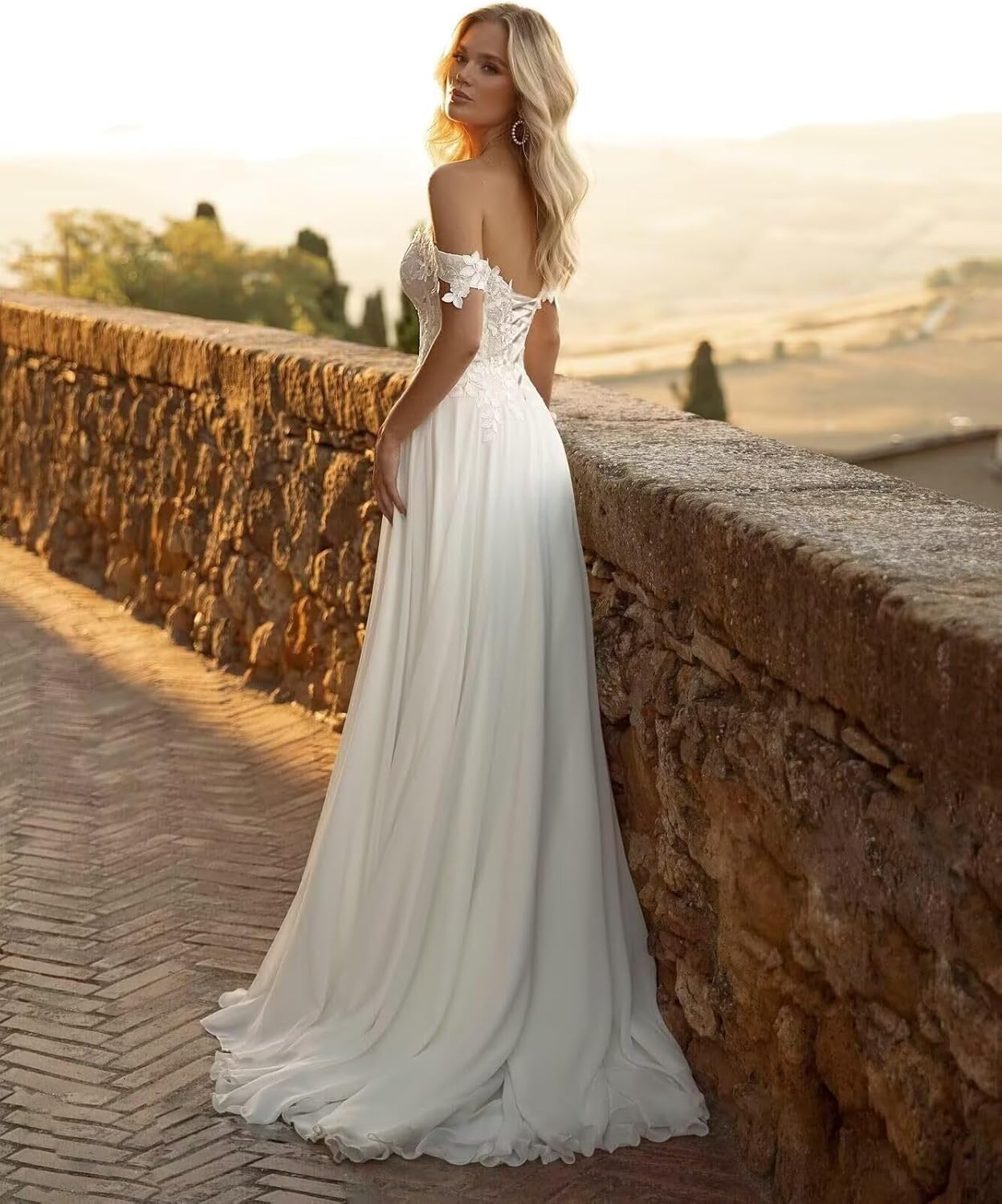 Lace Beach Wedding Dresses for Bride 2025 Long Chiffon Bridal Dress Boho Wedding Gowns with Train