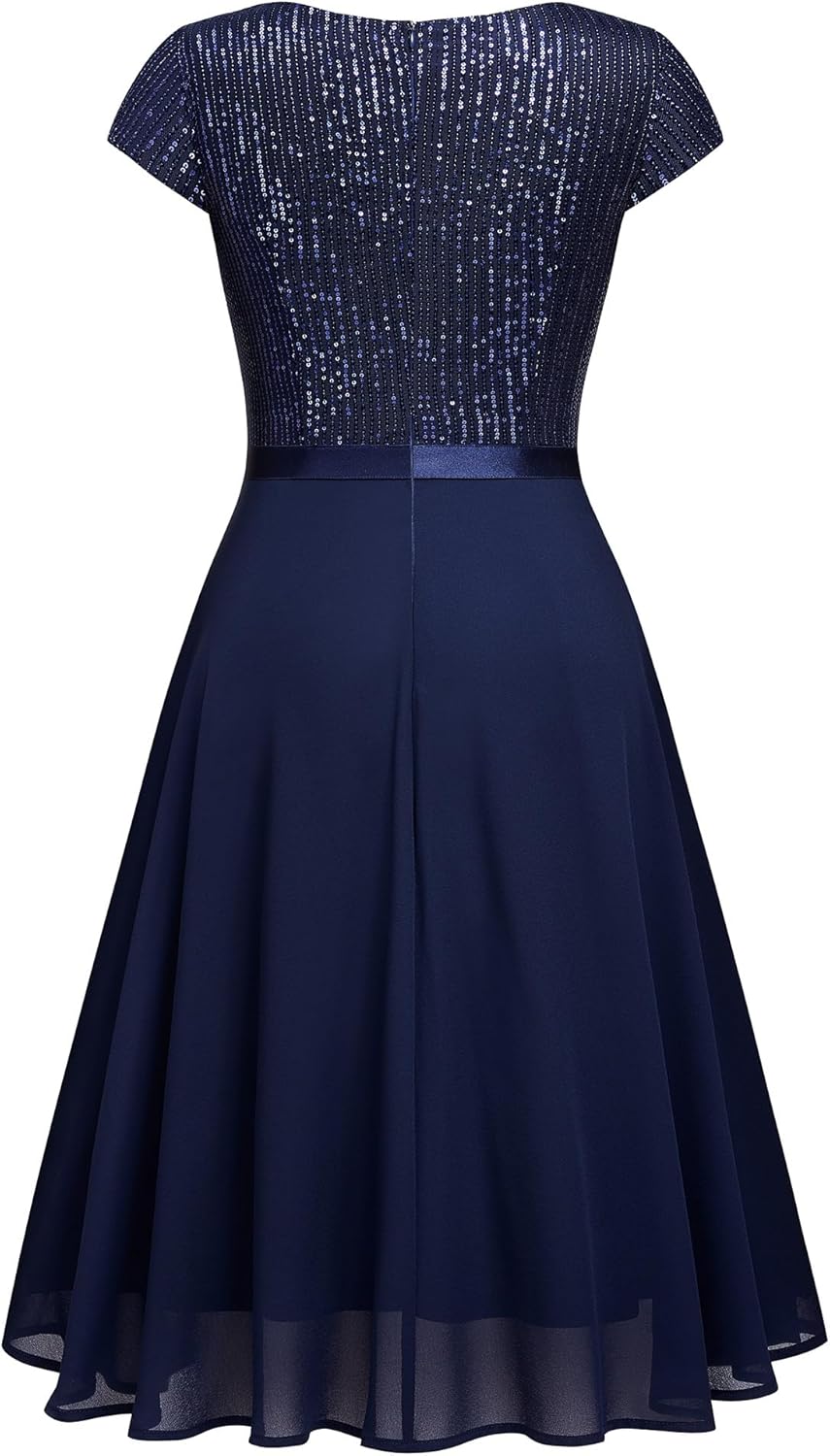 MISSMAY Womens Elegant Glitter Sequin Ruffle Style Cocktail Prom Dress