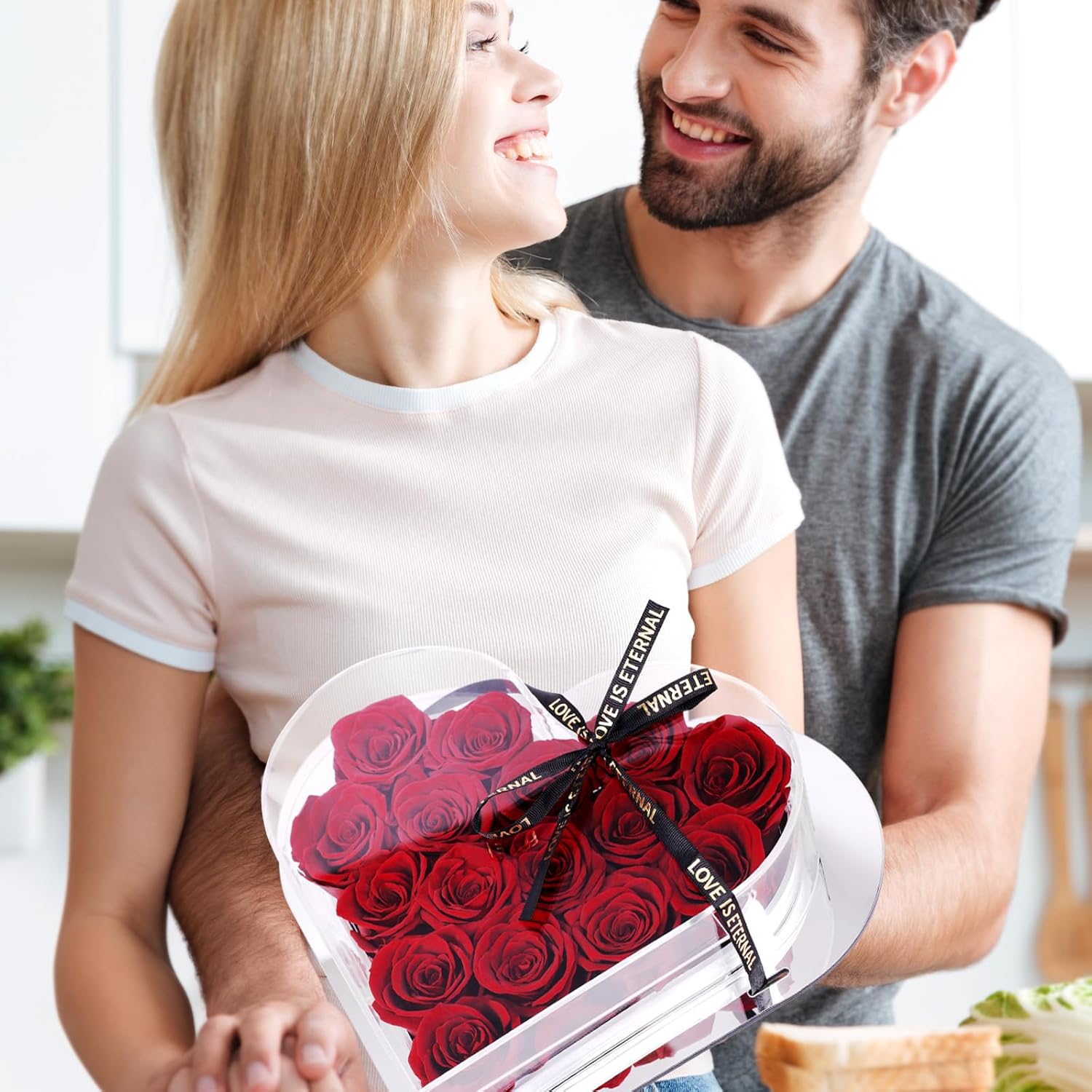 Preserved Flowers in Heart Shape Acrylic Box, 16Pcs Eternal Roses, Fresh Forever Roses, Birthday Gifts for Women, Wife, Her, Mothers Day, Valentines Day, Burgundy