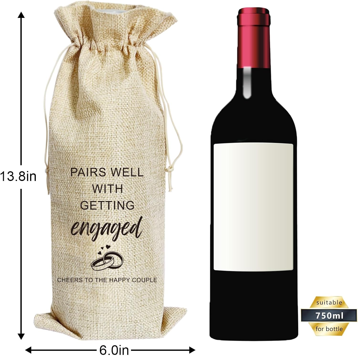 ARYDGELL Wedding Wine Bag, Engagement Gifts for Couples, Mr and Mrs Marriage Wedding Gifts, Cotton Linen Wine Gift Bag With Drawstring, Honeymoon Gifts – Getting Engaged