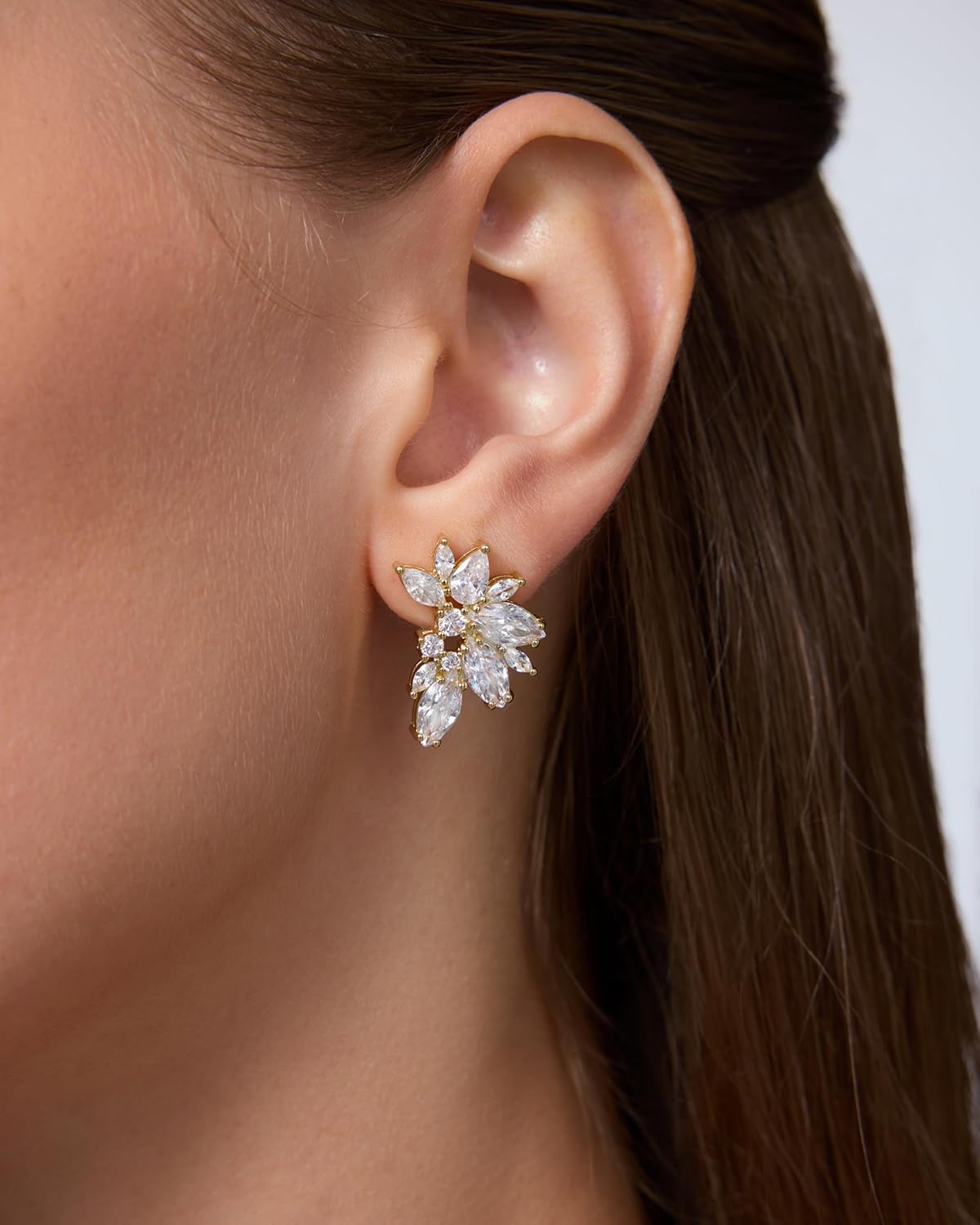 PAVOI 14K Gold Plated Cubic Zirconia Stud Earrings for Women – 925 Sterling Silver Posts Statement Crystal Cluster Wedding Earrings for Brides & Bridesmaids – Trendy CZ Pearl Studs Wedding Jewelry