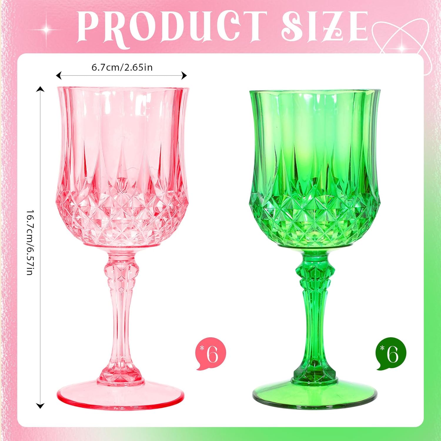 LemonRoad 12 Pcs Pink and Green Plastic Wine Glasses Christmas Party Vintage Plastic Goblets Drinking Glasses for Wedding Reception Bridal Showers Grand Event Party Supplies