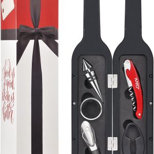 Wine Bottle Opener Gift Set - 5 Pcs Wine Corkscrew Screw pull Accessories for Game Winners Adults by Kato, Great Valentine's Gifts, Silver