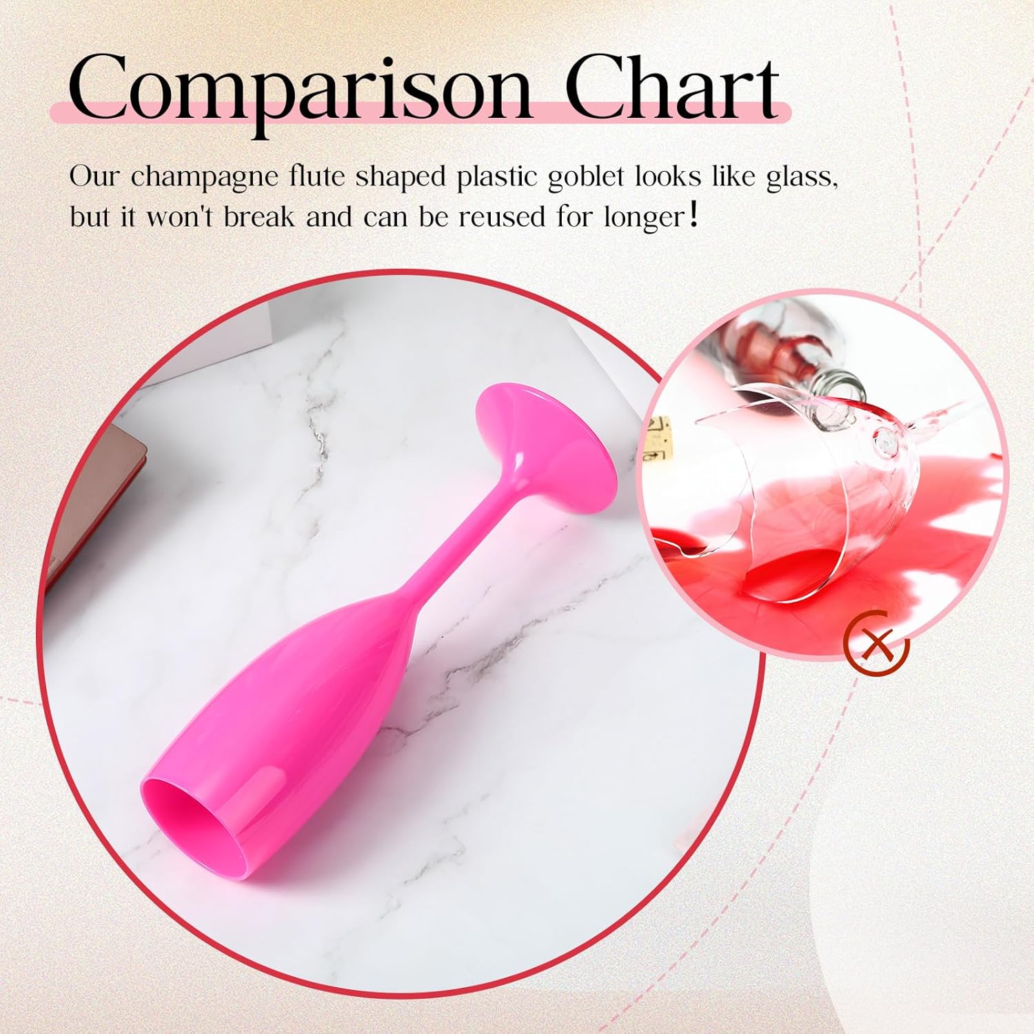 Maxcheck 24 Pcs Champagne Flutes Bulk Acrylic Toasting Drinking Flute Goblet Champagne Cups, 6 oz Plastic Wine Glasses for Wedding Bachelorette Bridal Shower Anniversary Birthday Party (Hot Pink)