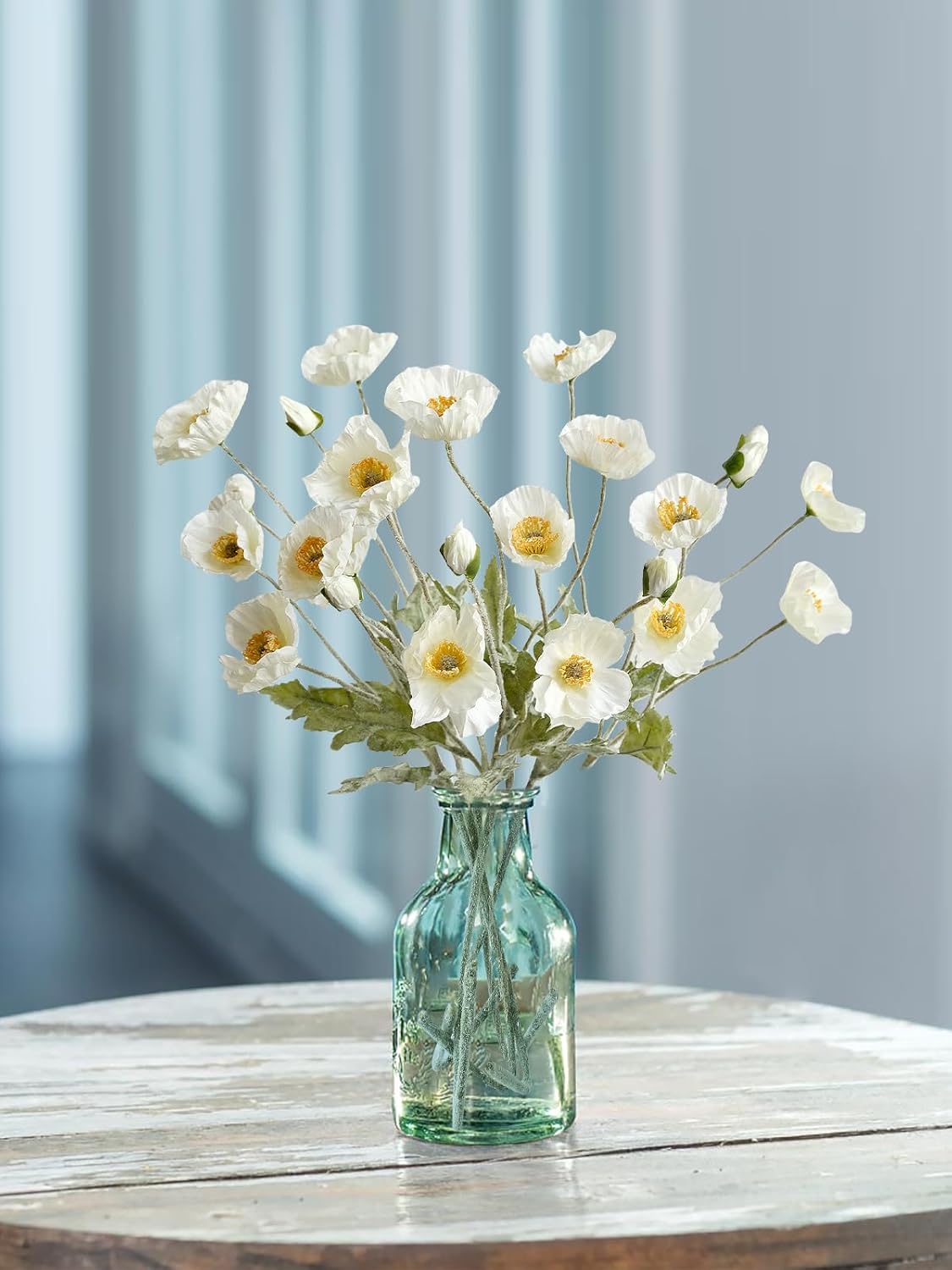 White Poppy Silk Flowers, 6pcs Lifelike Artificial Plants & Flowers, Faux Poppies Bouquet with Long Stems for Spring Kitchen Table Centerpiece Wedding Baby Shower Home Cemetery