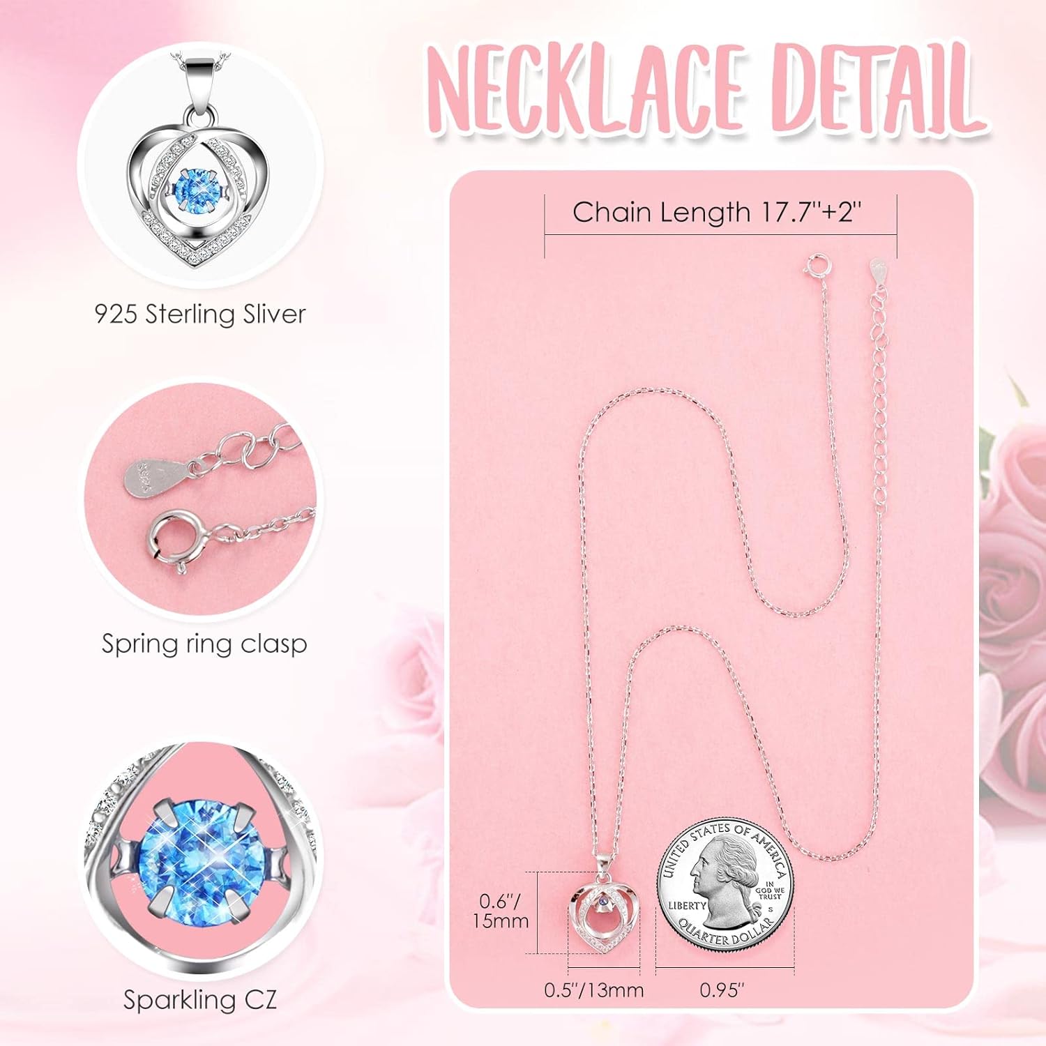 ADDWel Preserved Rose Gifts for Her, Forever Real Flowers with Sterling Silver Necklace for Wife Girlfriend Mom on Birthday Anniversary