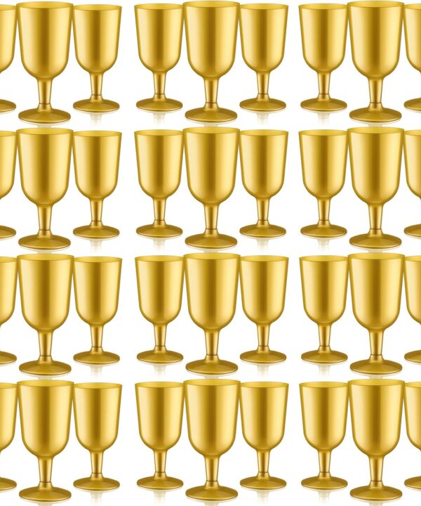 96 Pcs Plastic Wine Glasses with Stem 7 oz Plastic Goblets for Parties Disposable Wine Cups Champagne Flutes Drinking Glasses for Wedding Toasting Birthday Party Supplies Picnic(Gold)
